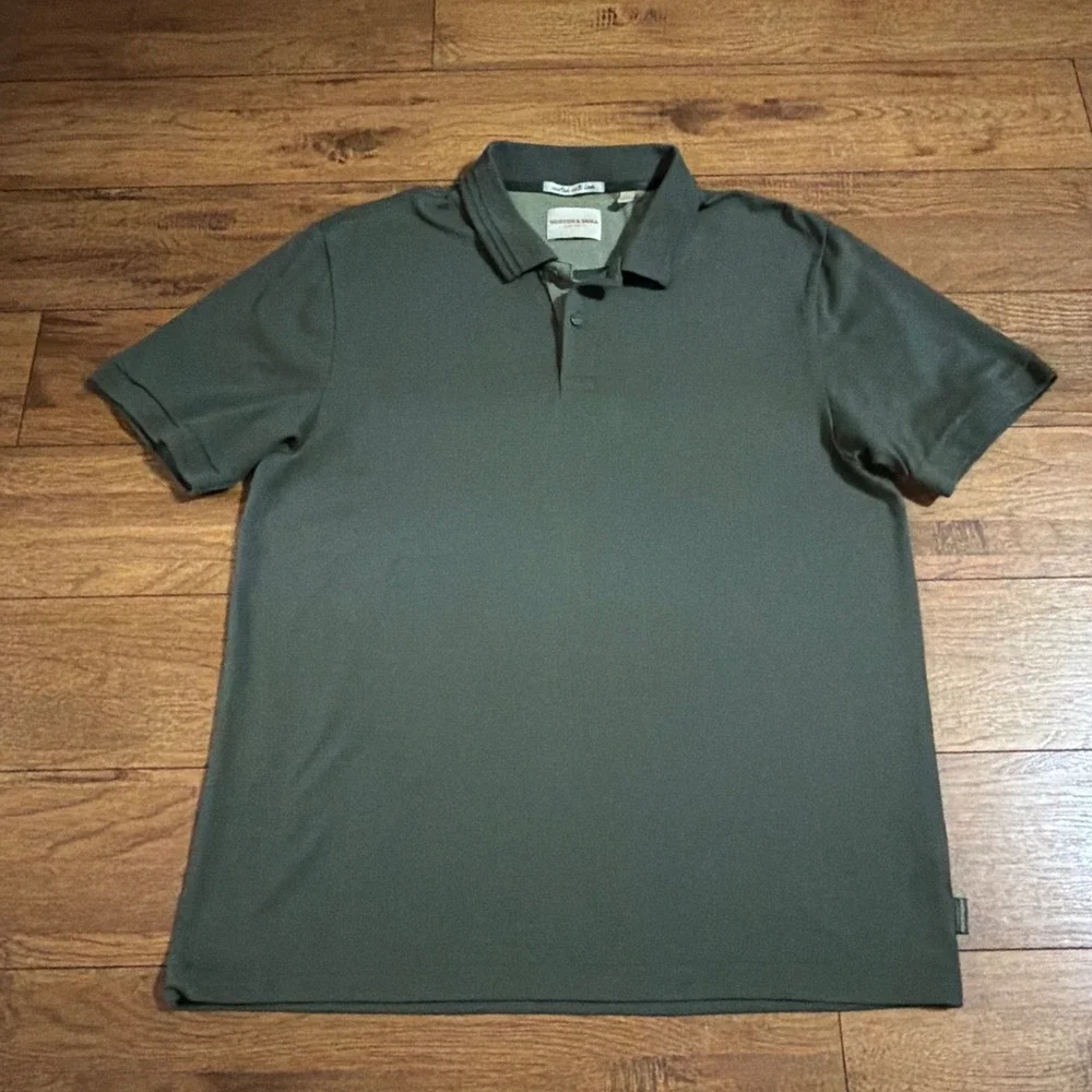 Scotch & Soda Mens Regular Fit Polo Shirt Olive Green Large Pique Cotton Blend